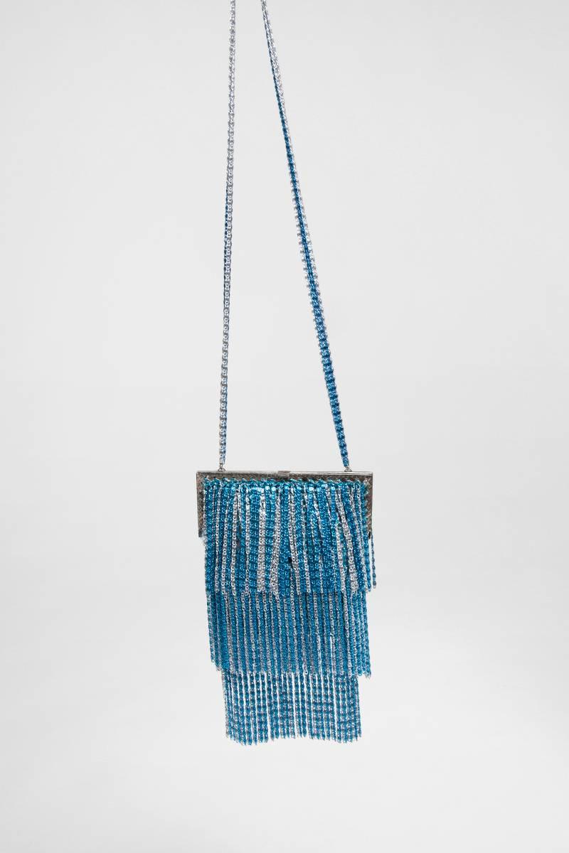 Gehäkelte Abendtasche aus Lurex von Loris Azzaro  (Blau) im Angebot
