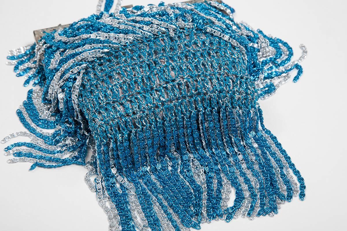 Blue Loris Azzaro Lurex Crochet Evening Bag  For Sale