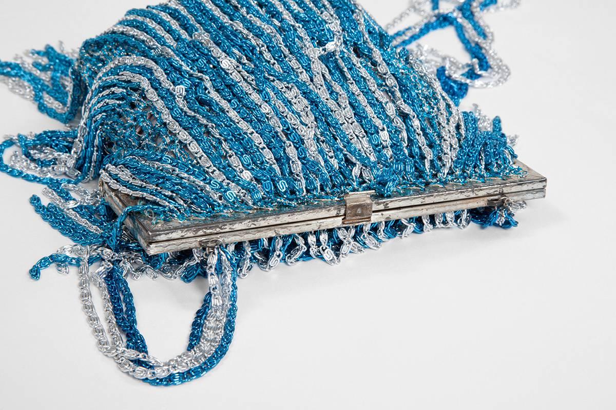 Loris Azzaro Lurex Crochet Evening Bag  In Good Condition For Sale In Geneva, CH