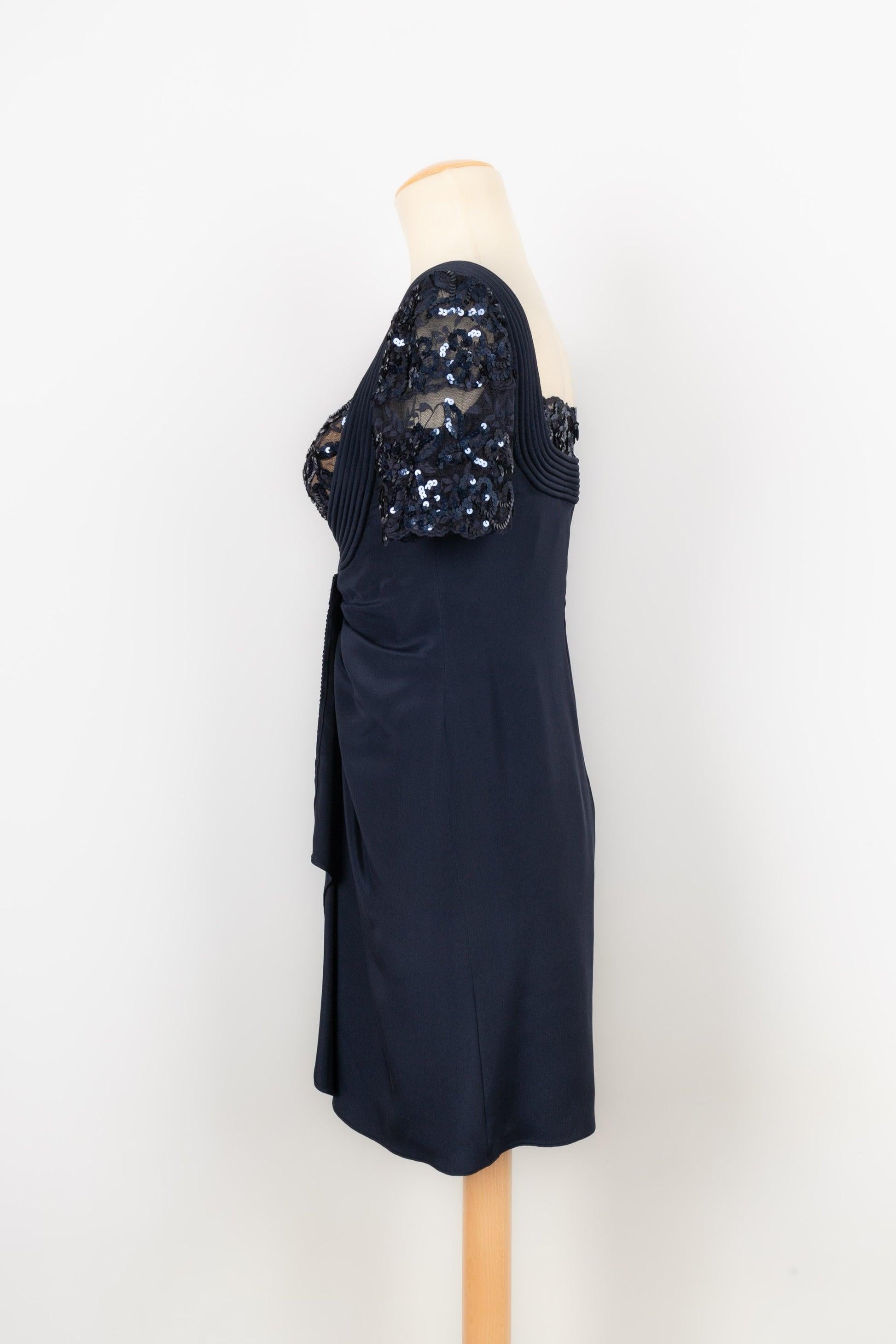 Loris Azzaro Mitternachtsblaues Abendkleid aus Taft, Spitze und Pailletten Damen im Angebot