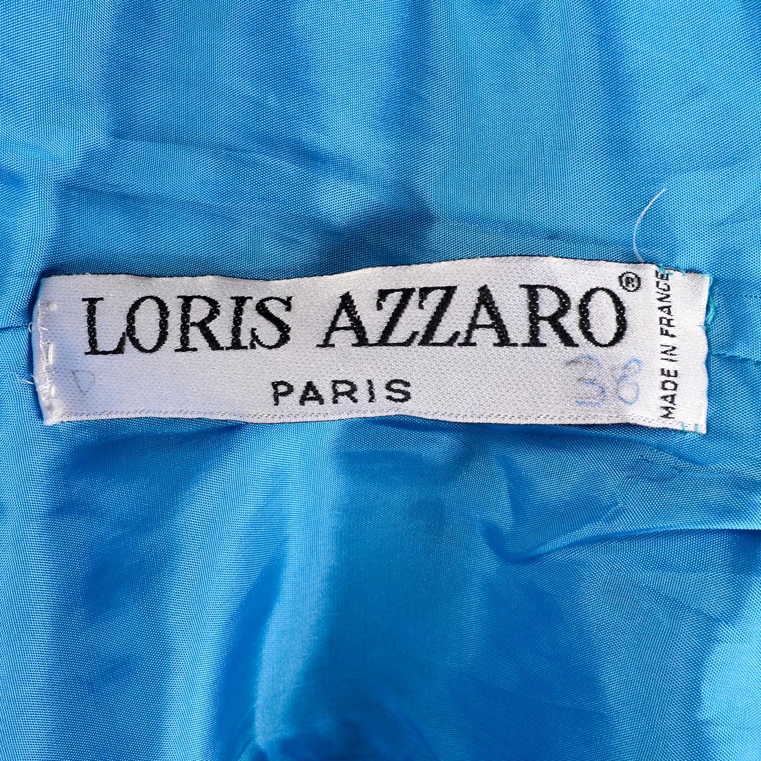 Loris Azzaro Paris Blue & Green Watercolor Silk Strapless Vintage Dress For Sale 4