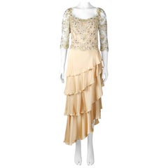 LORIS AZZARO PARIS Champagne Silk Beaded Lace Evening Gown, circa 1983–1986