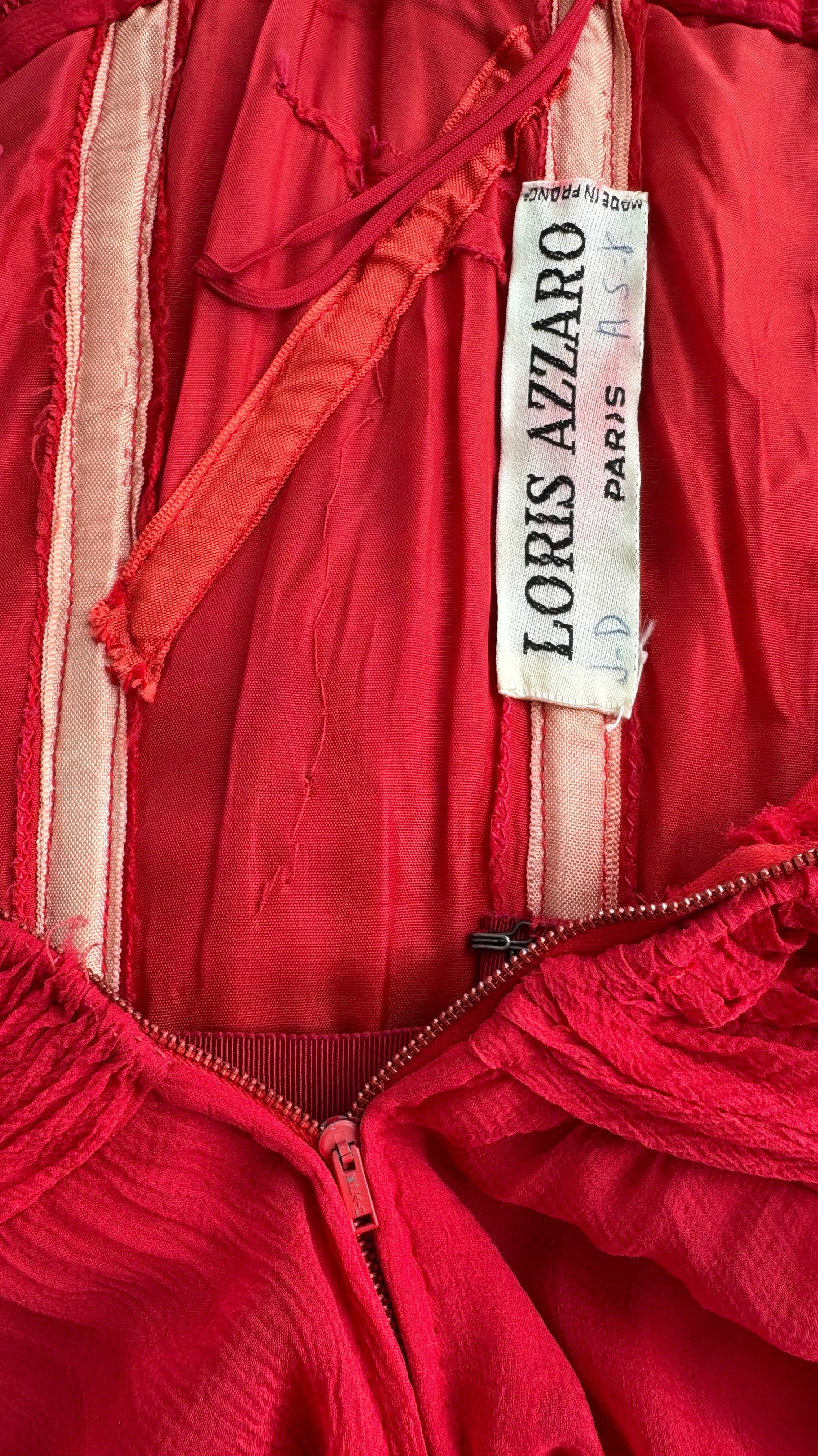 Loris Azzaro Paris Couture Circa 1973 Vintage Drapiertes rotes Chiffonkleid mit Mieder aus Chiffon im Angebot 5