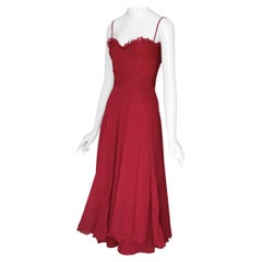 Loris Azzaro Paris Couture Circa Vintage 1973 Robe en mousseline rouge à corsage drapé