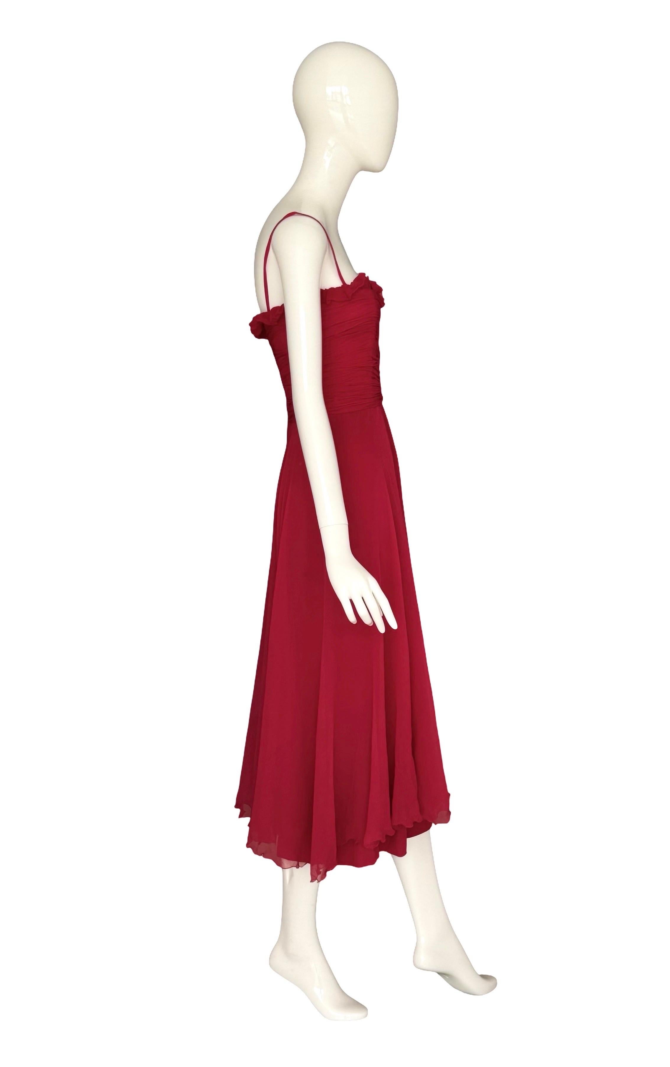 Loris Azzaro Paris Couture Circa 1973 Vintage Drapiertes rotes Chiffonkleid mit Mieder aus Chiffon (Rot) im Angebot