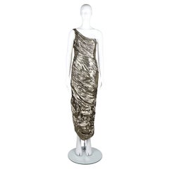 LORIS AZZARO PARIS — One-Shoulder Draped Lamé Column Gown c.1978-1983