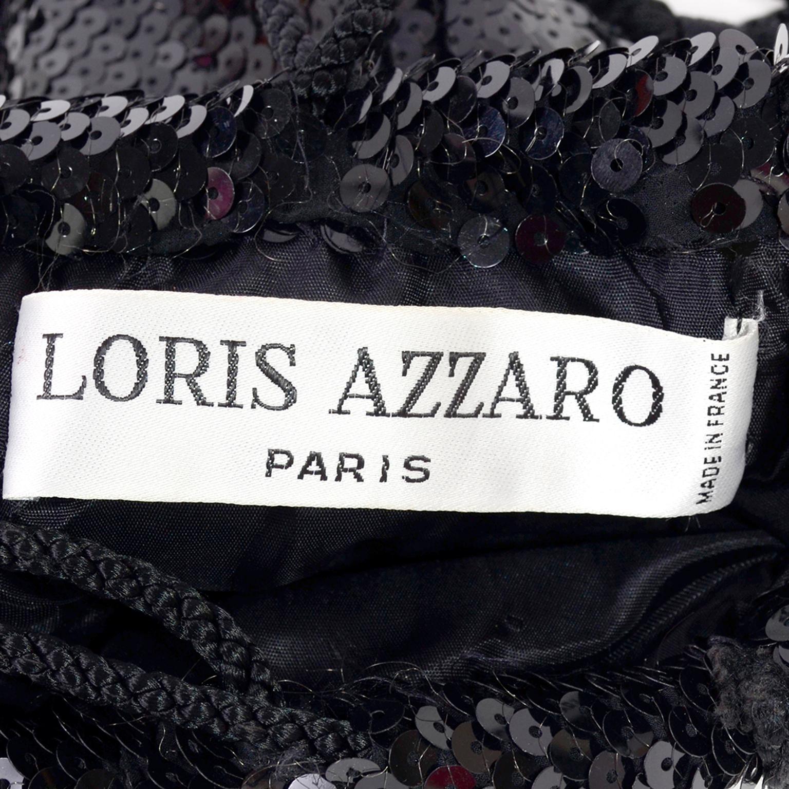 Sac de soirée Loris Azzaro Paris à paillettes noires vintage avec pompons à franges en vente 2