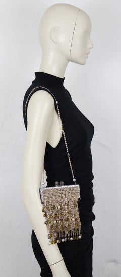 LORIS AZZARO Paris Vintage Gold & Silver Knit Evening Bag with Beaded Fringes