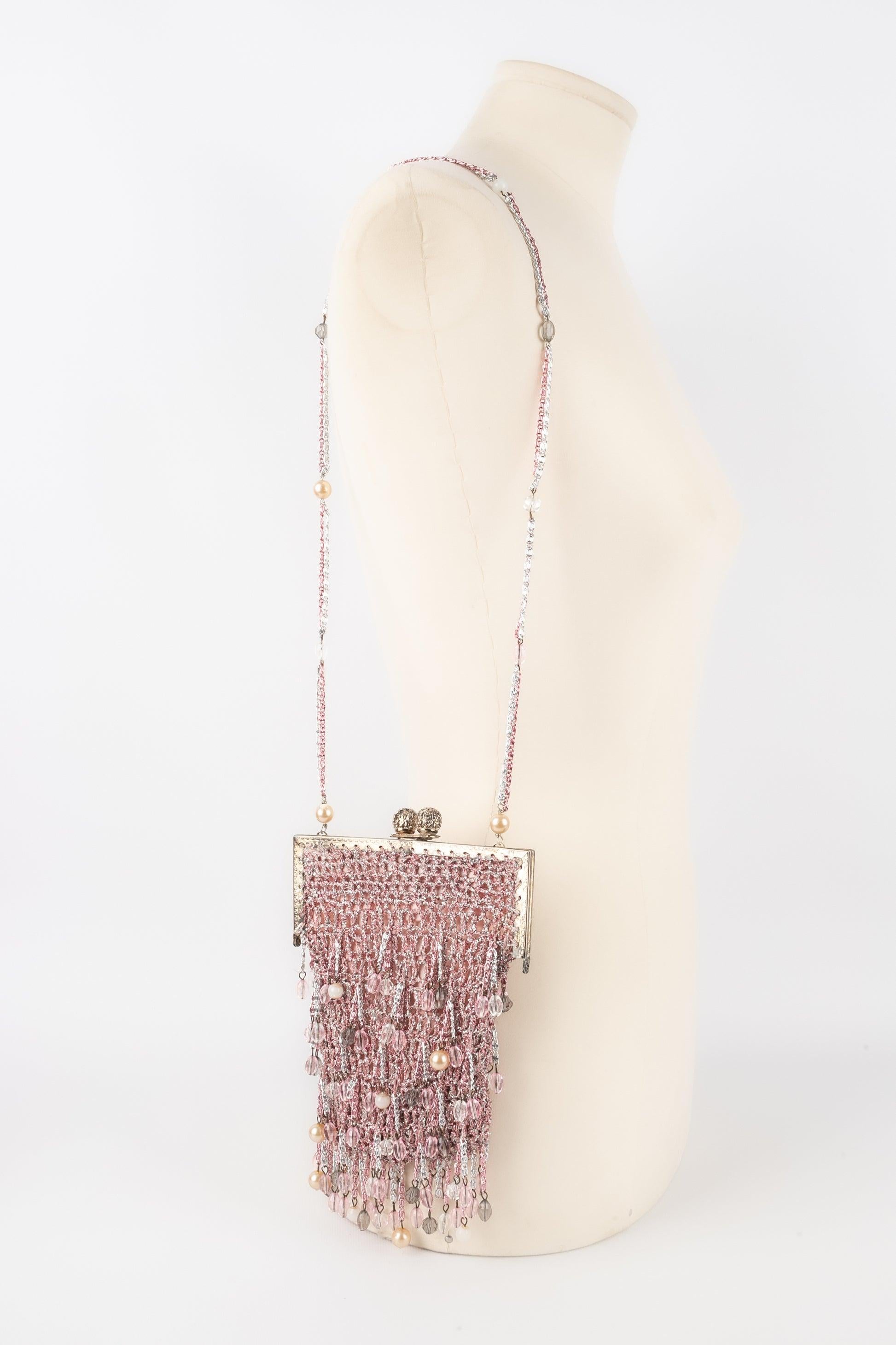 Loris Azzaro Pink and Silvery Lurew Mesh Handbag For Sale 2