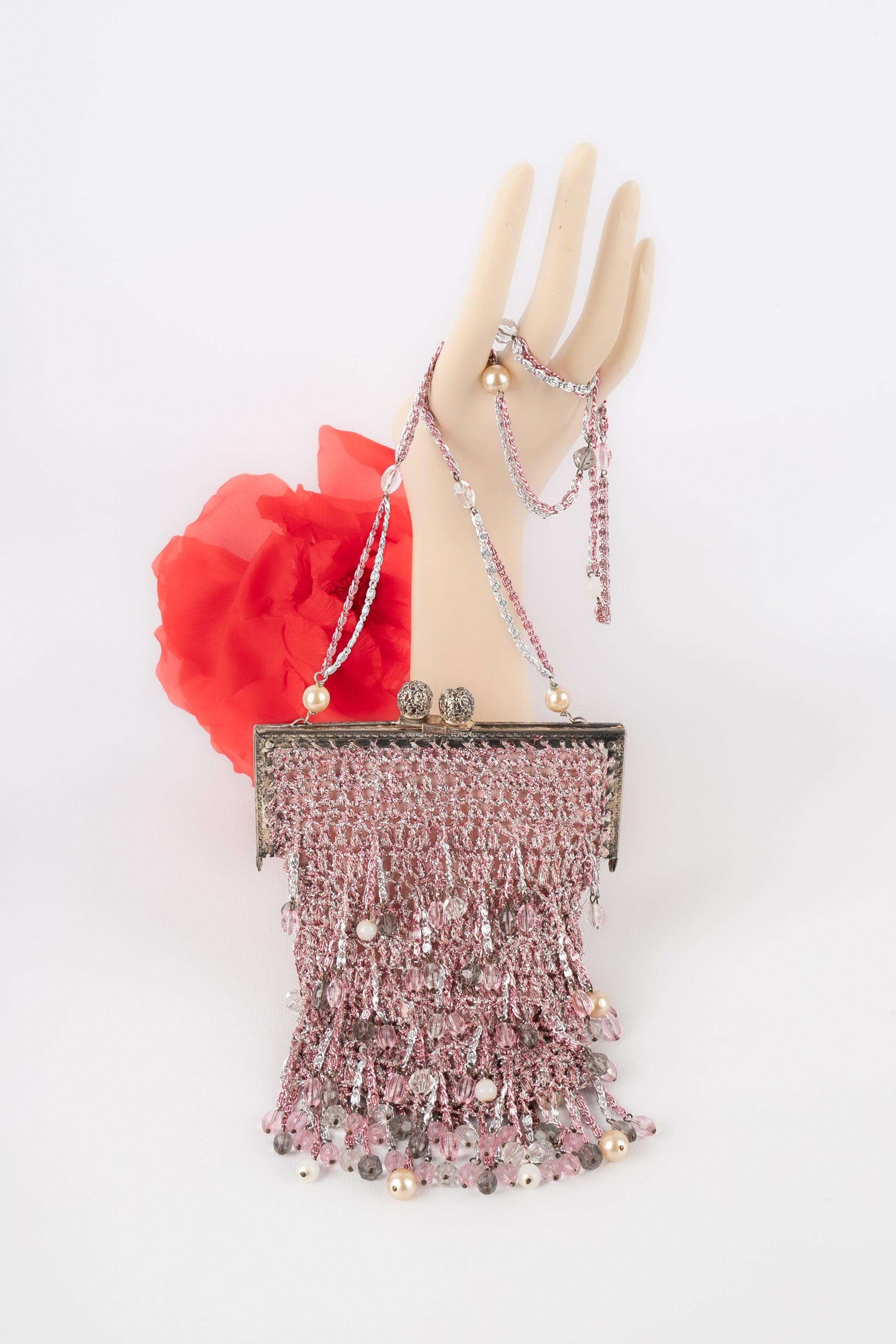 Loris Azzaro Pink and Silvery Lurew Mesh Handbag For Sale 3