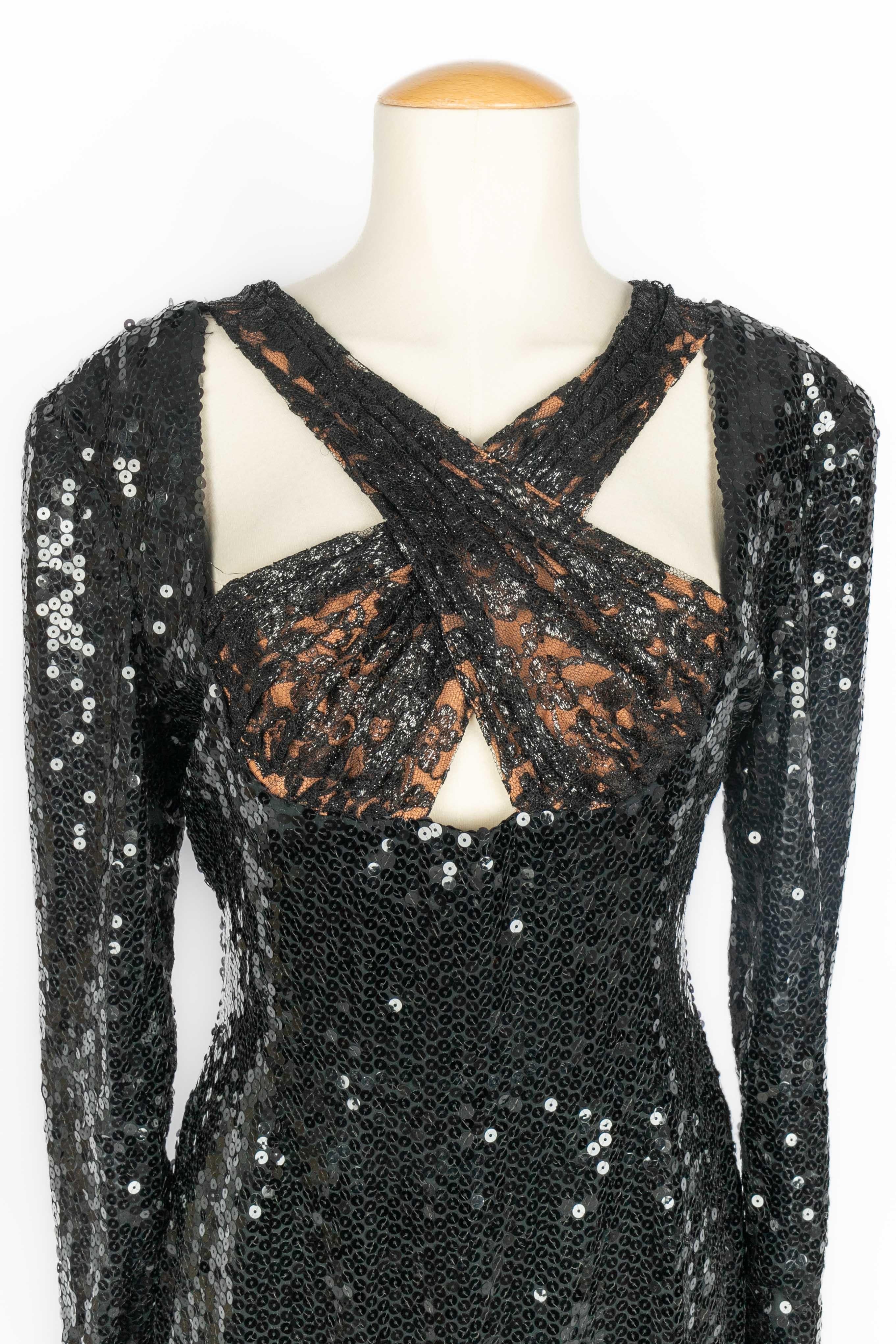 Black Loris Azzaro sequined dress For Sale