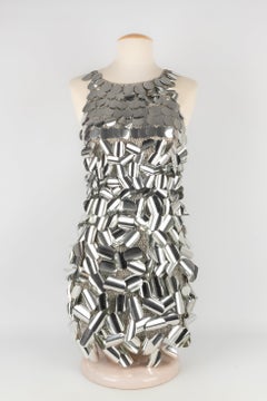Loris Azzaro Silver Jersey Dress Decorated with Imposing Silver Pastilles