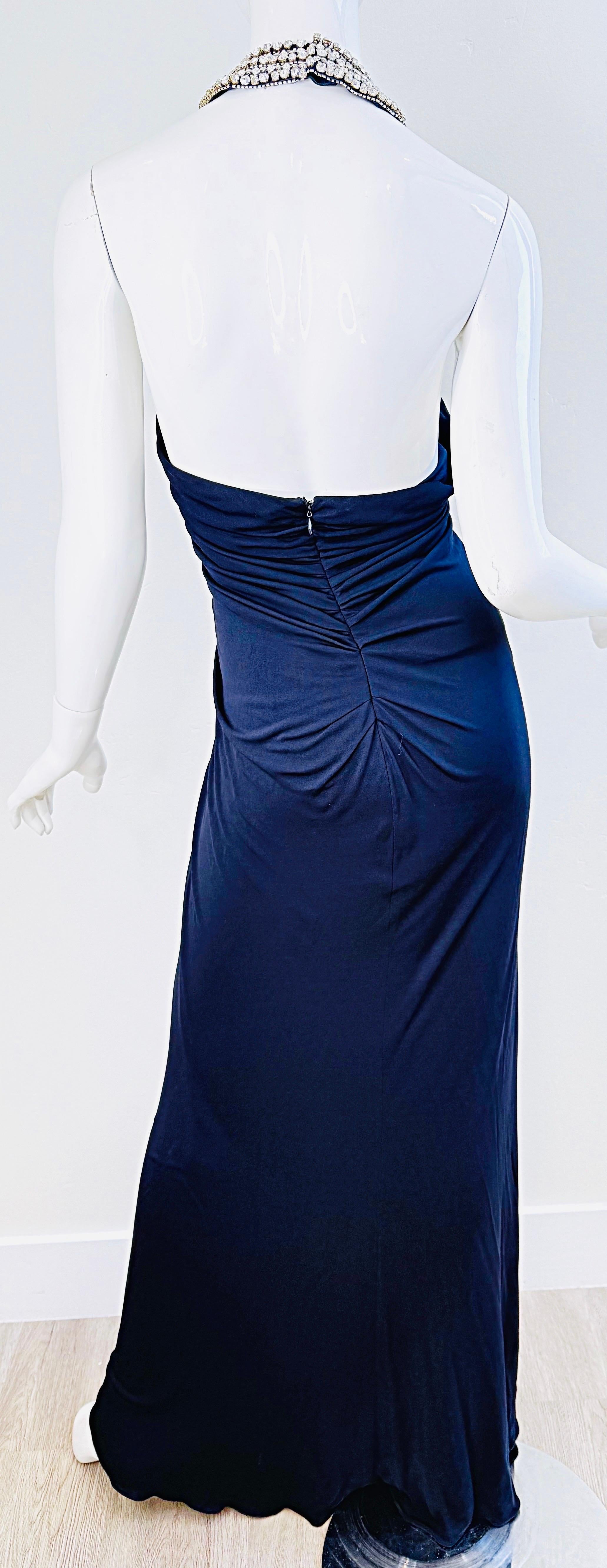 Loris Azzaro Primavera 2008 Talla 46 ( 12 ) Vestido halter de punto azul marino con pedrería en venta 5
