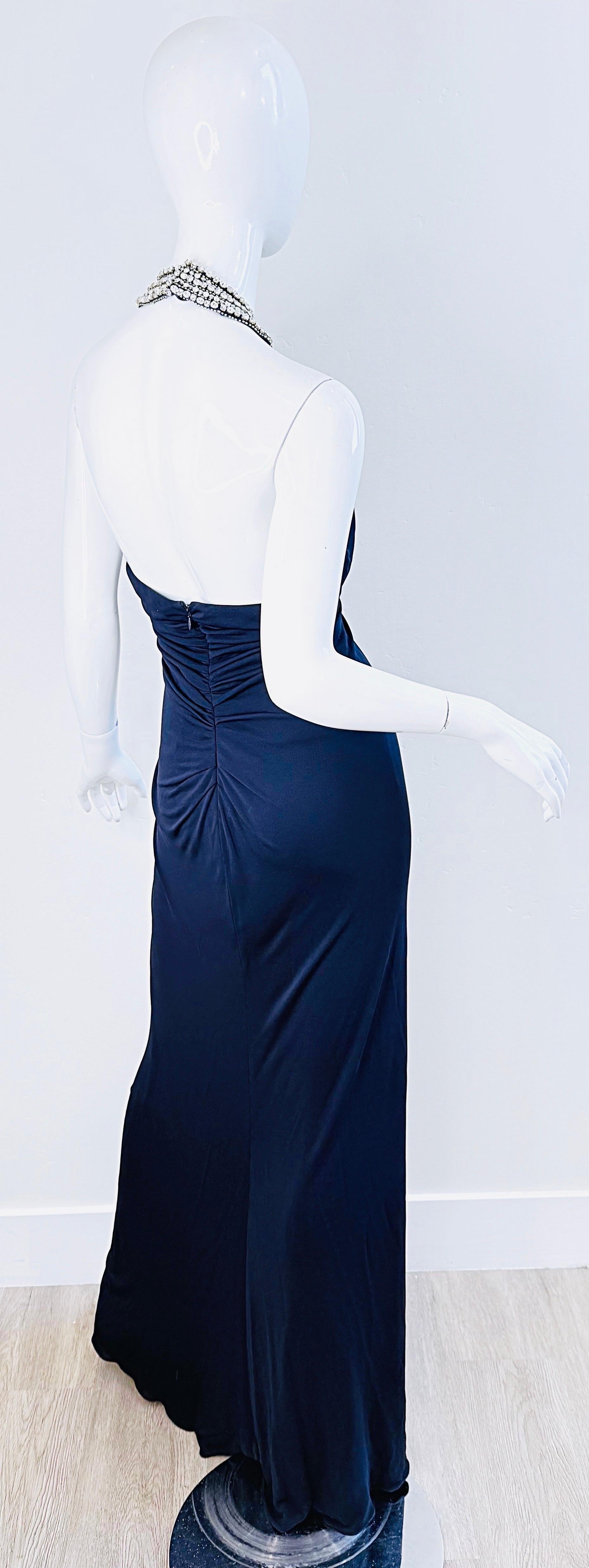 Loris Azzaro Primavera 2008 Talla 46 ( 12 ) Vestido halter de punto azul marino con pedrería en venta 7