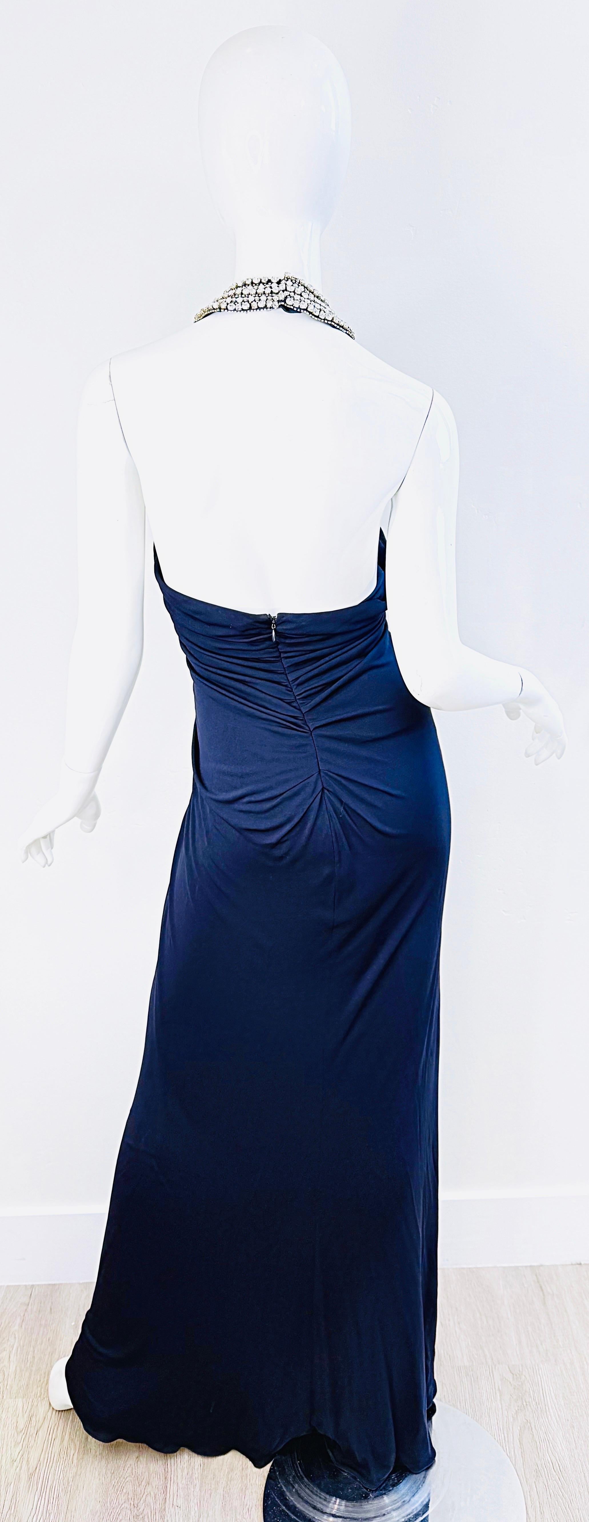 Loris Azzaro Primavera 2008 Talla 46 ( 12 ) Vestido halter de punto azul marino con pedrería en Excelente estado para la venta en San Diego, CA