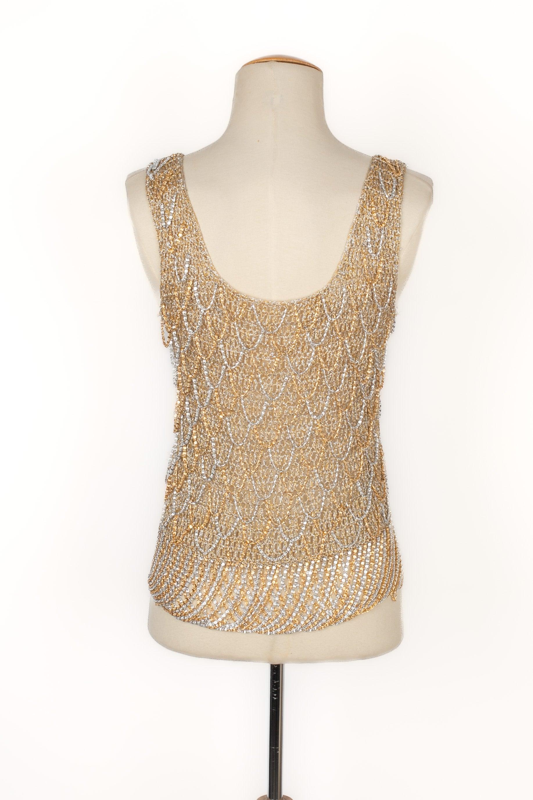 Beige Loris Azzaro Top Ornamented with Chains, 1970s