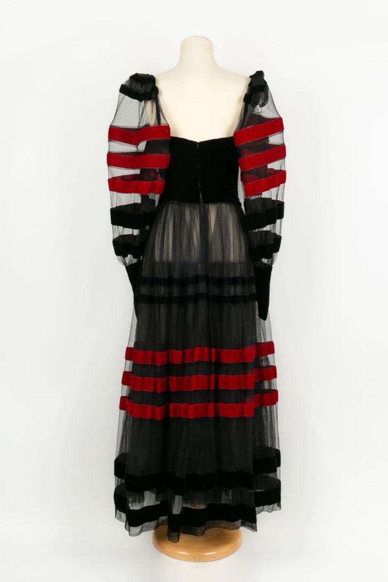 Loris Azzaro Velvet and Tulle Dress In Excellent Condition For Sale In SAINT-OUEN-SUR-SEINE, FR