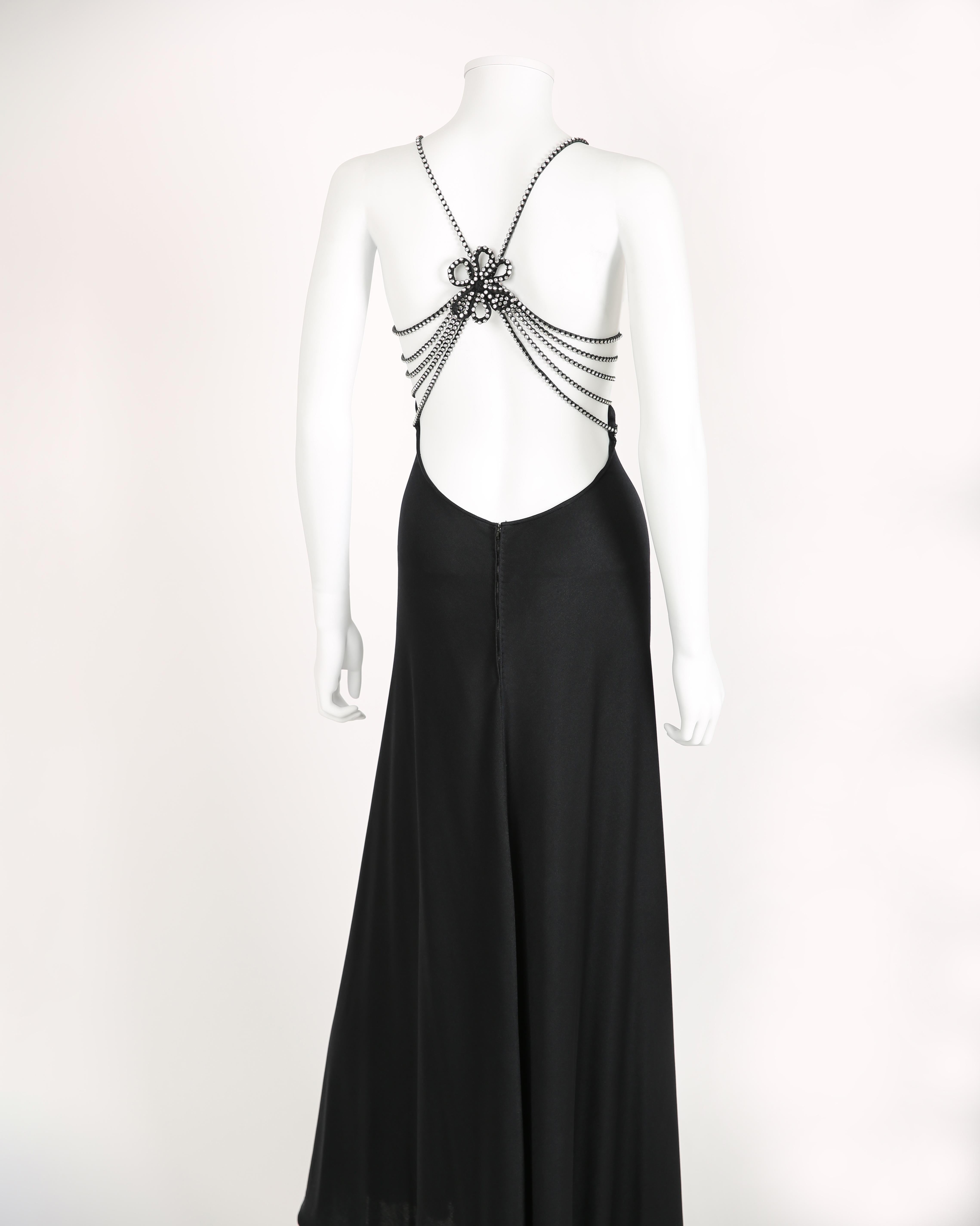 Loris Azzaro vintage 1974 black crystal backless embellished cut out maxi dress 5