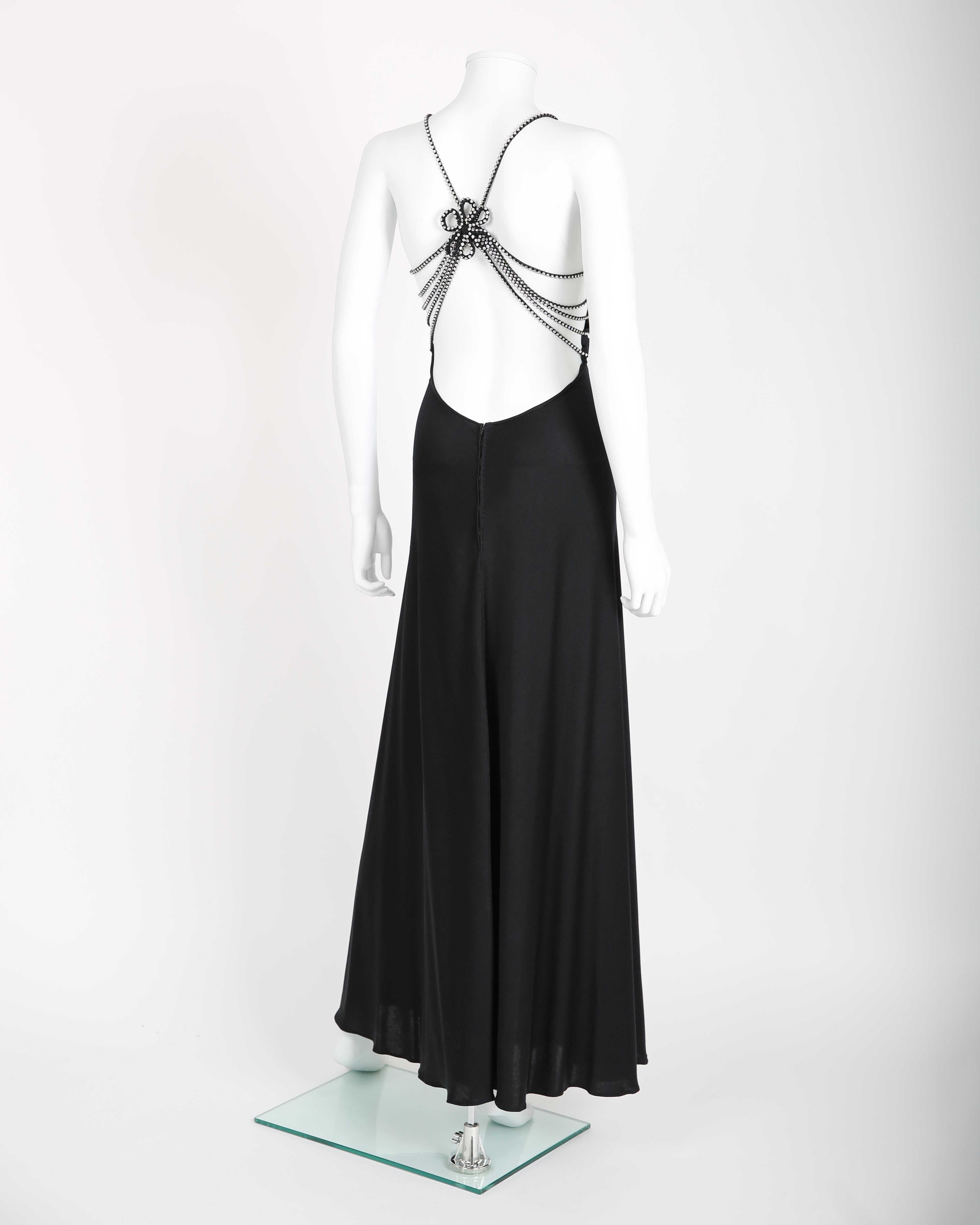 Loris Azzaro vintage 1974 black crystal backless embellished cut out maxi dress 6