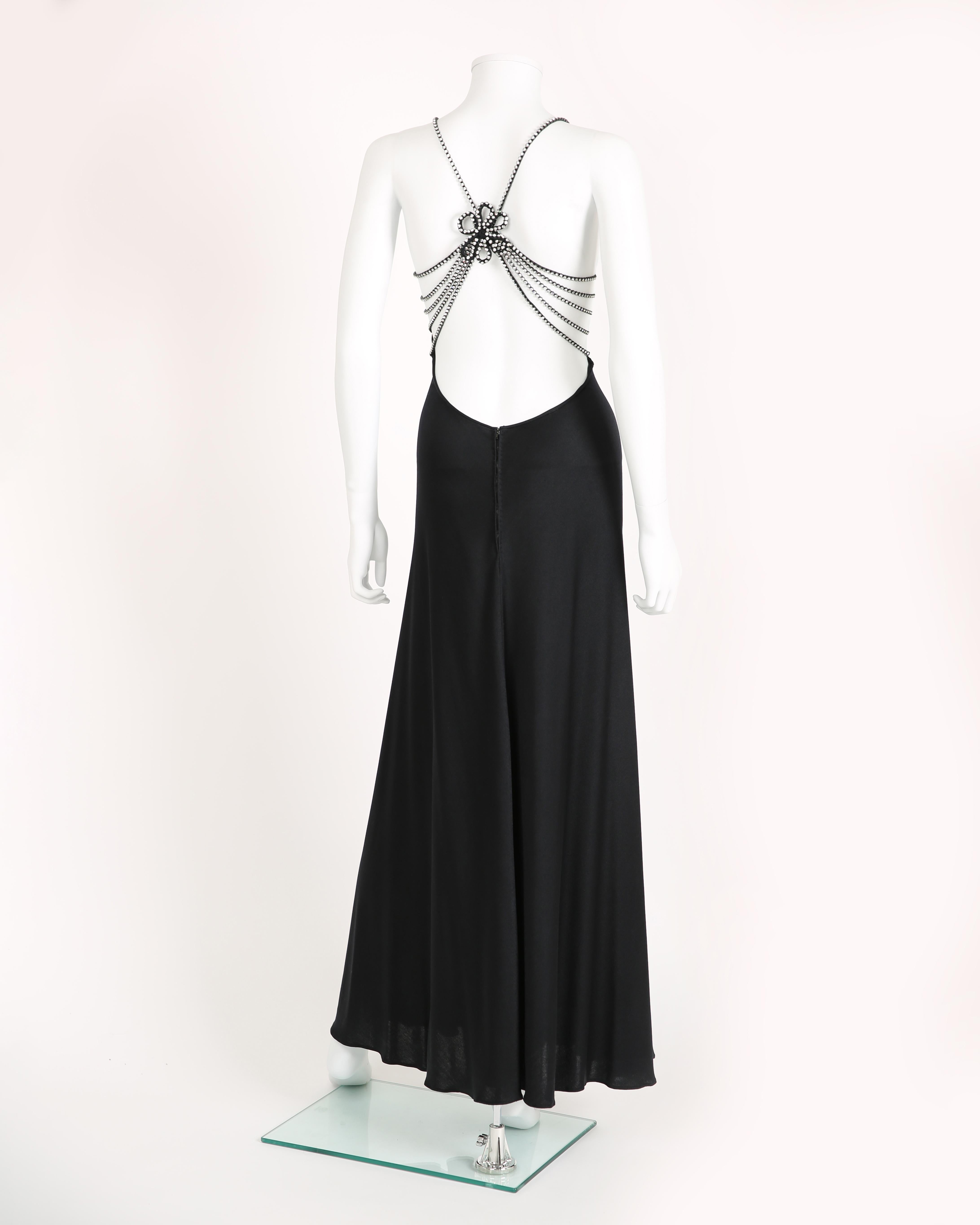 Loris Azzaro vintage 1974 black crystal backless embellished cut out maxi dress 7