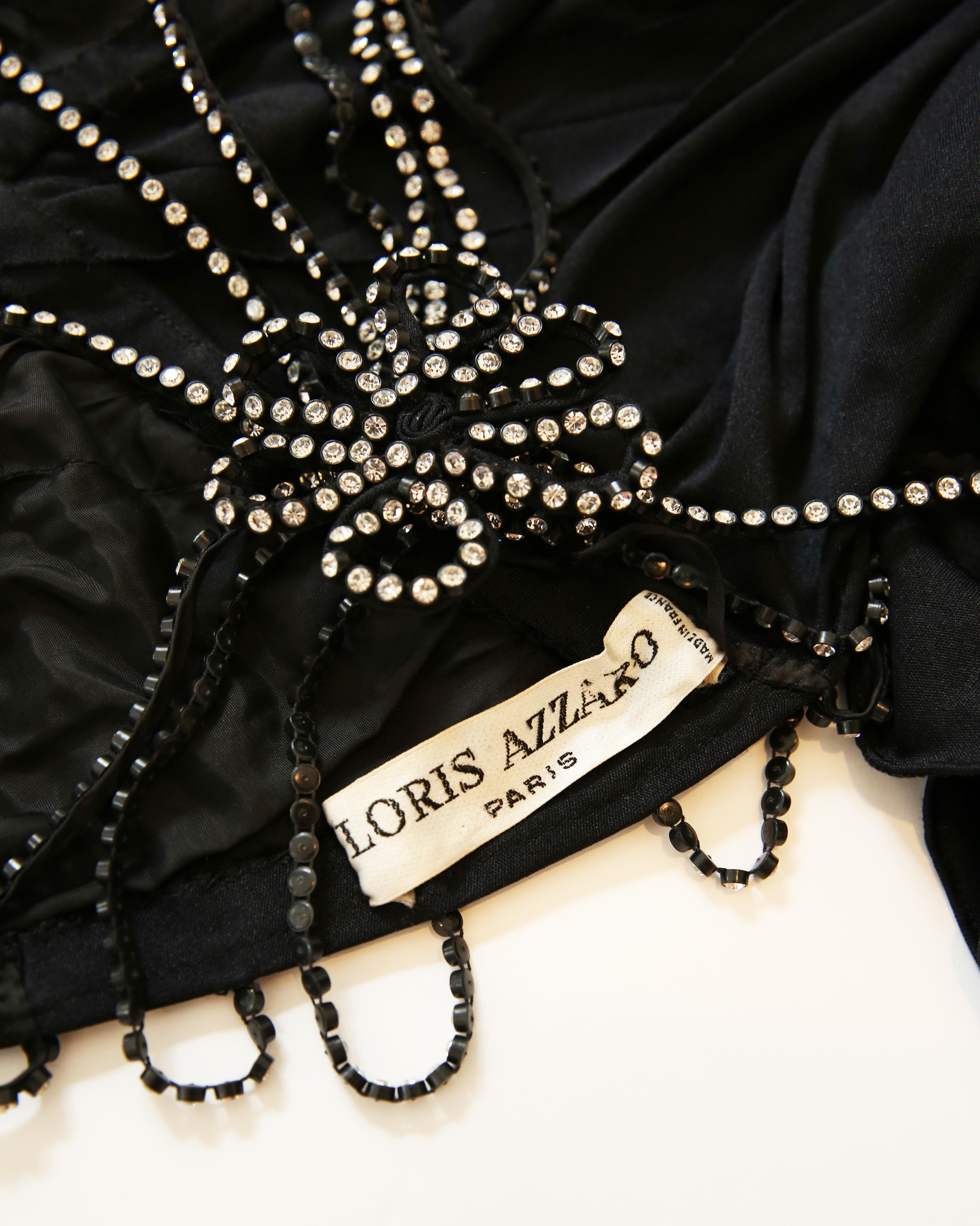 Loris Azzaro vintage 1974 black crystal backless embellished cut out maxi dress 8