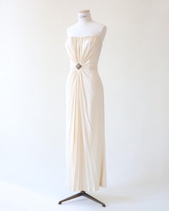 Loris Azzaro vintage 84 ivory cream strapless plisse bustier wedding dress gown