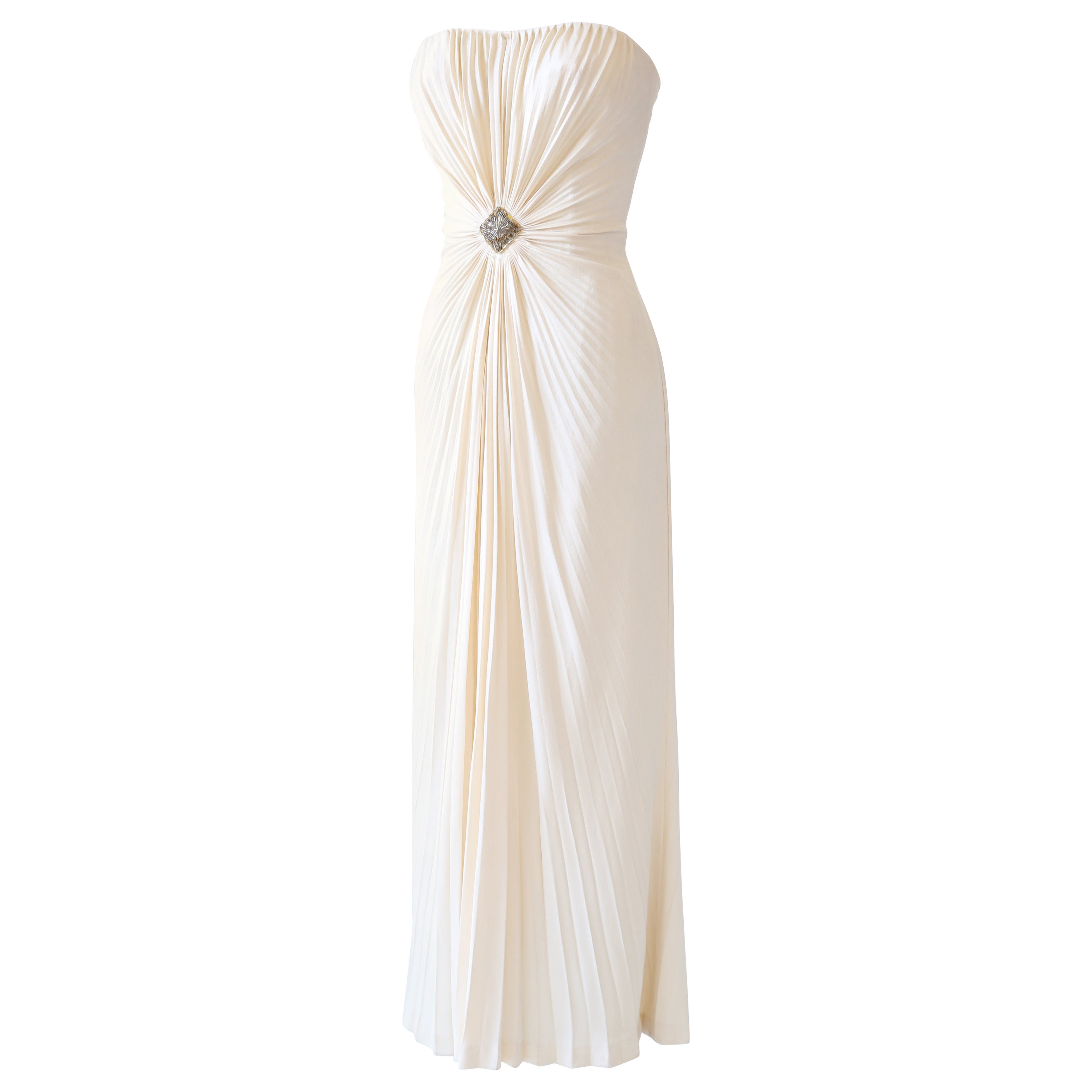 Loris Azzaro vintage 84 ivoire crème robe de mariée bustier en plisse