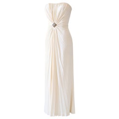 Loris Azzaro vintage 84 ivory cream strapless plisse bustier wedding dress gown