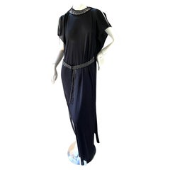 Loris Azzaro Vintage Black Caftan Style Dress with Crystal Embellishments & Belt