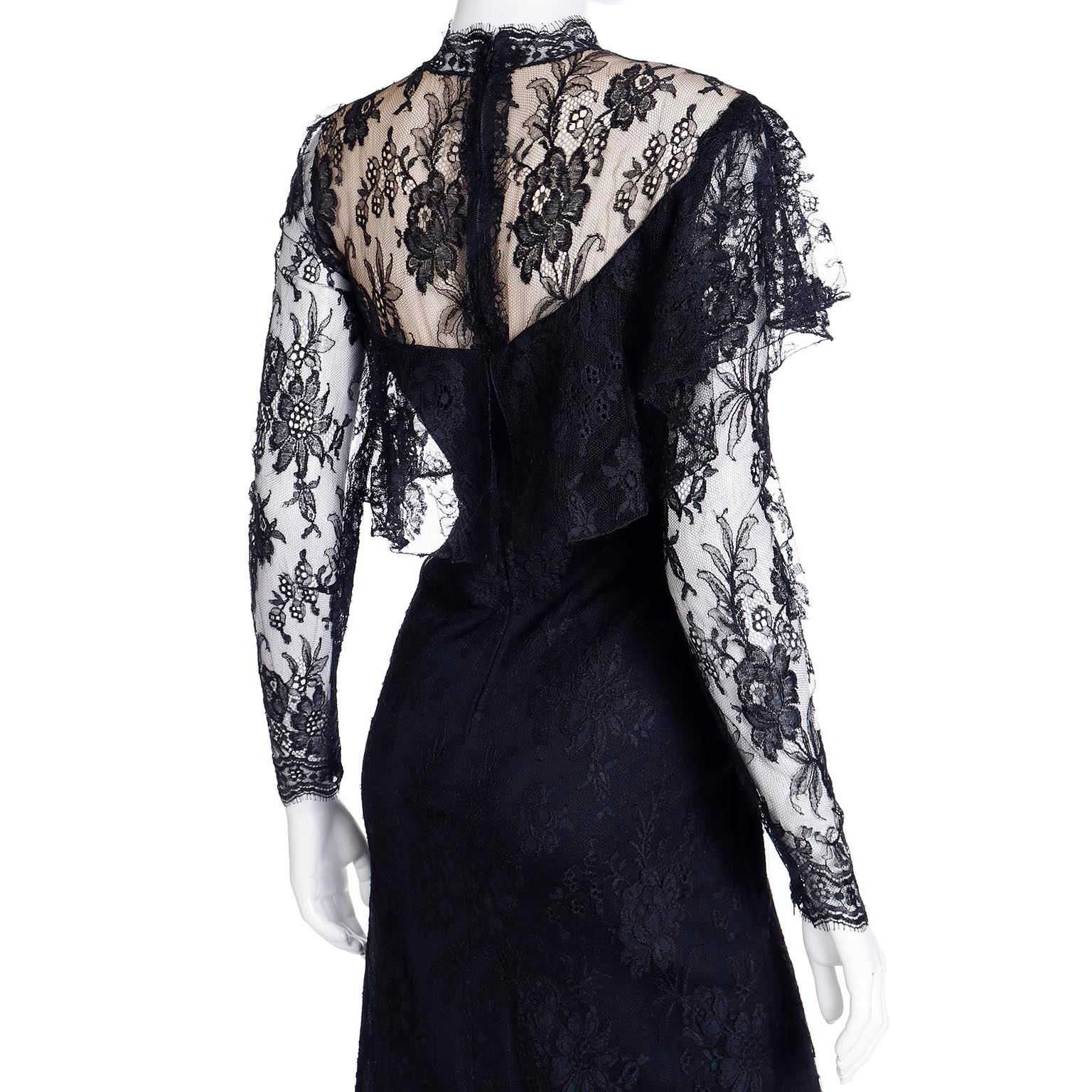Loris Azzaro Vintage Black Lace Evening Dress w Asymmetrical Hem For Sale 5