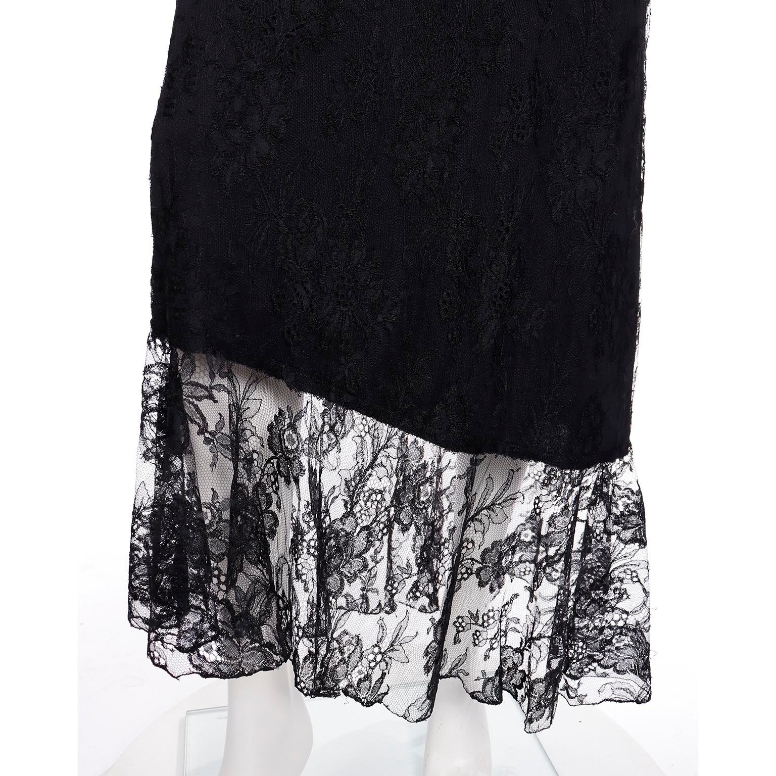 Loris Azzaro Vintage Black Lace Evening Dress w Asymmetrical Hem For Sale 6