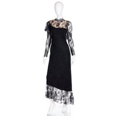 Loris Azzaro - Robe de soirée vintage en dentelle noire avec ourlet asymétrique