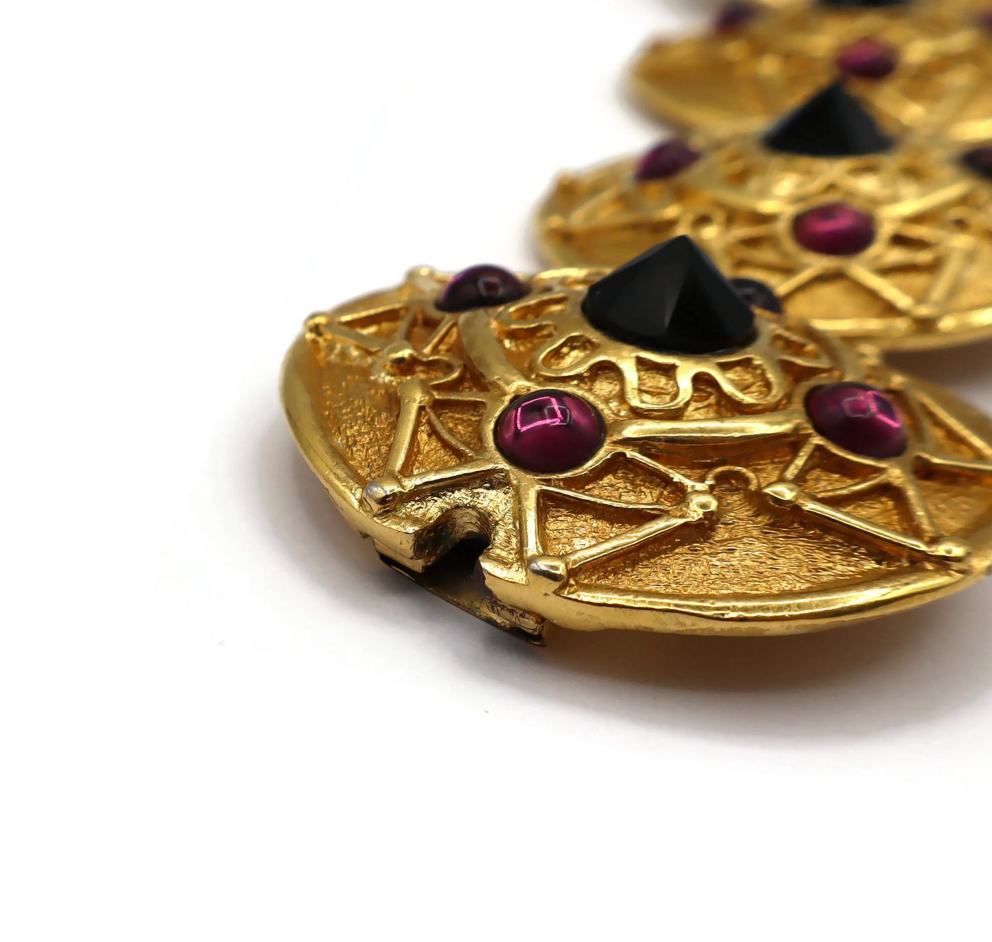 LORIS AZZARO Vintage Gold Tone Jewelled Shield Link Bracelet For Sale 9