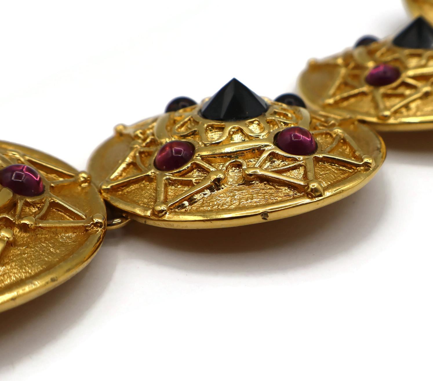 LORIS AZZARO Vintage Gold Tone Jewelled Shield Link Bracelet For Sale 10