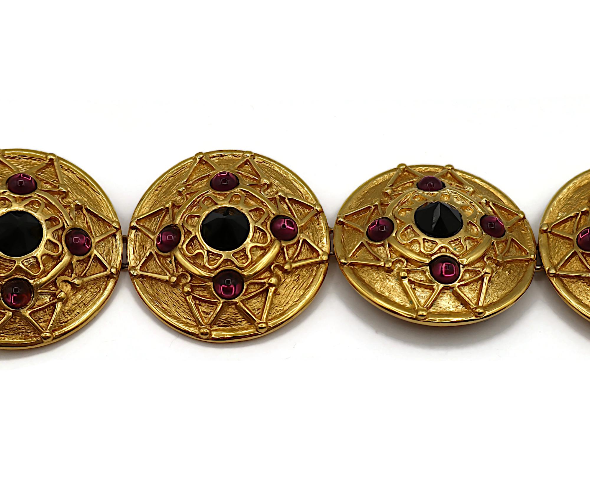 LORIS AZZARO Vintage Gold Tone Jewelled Shield Link Bracelet For Sale 1