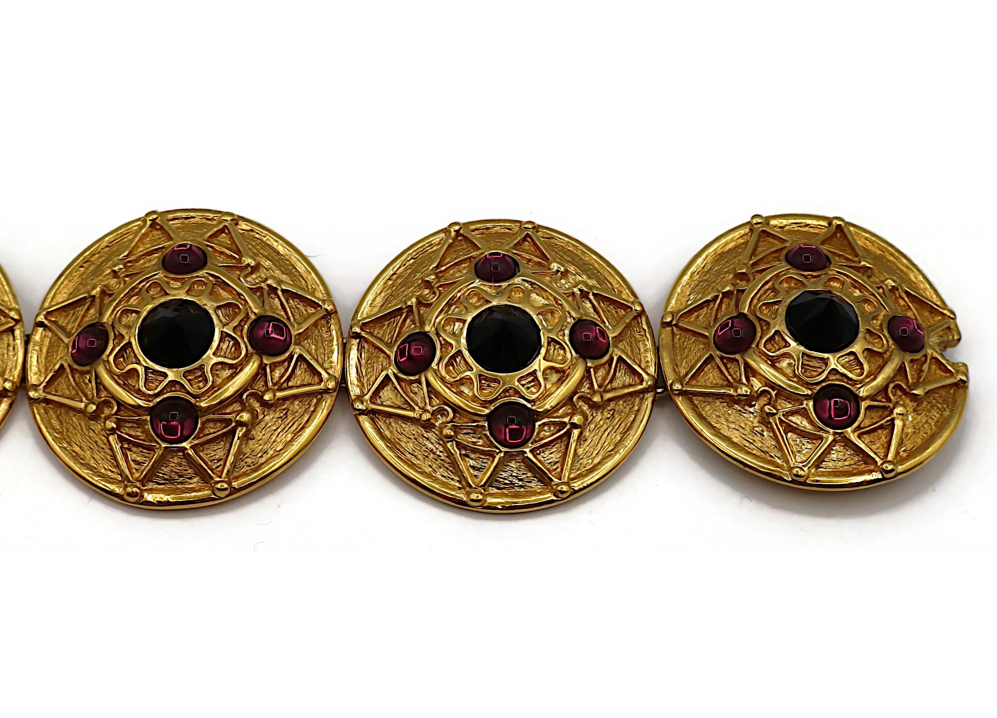 LORIS AZZARO Vintage Gold Tone Jewelled Shield Link Bracelet For Sale 2