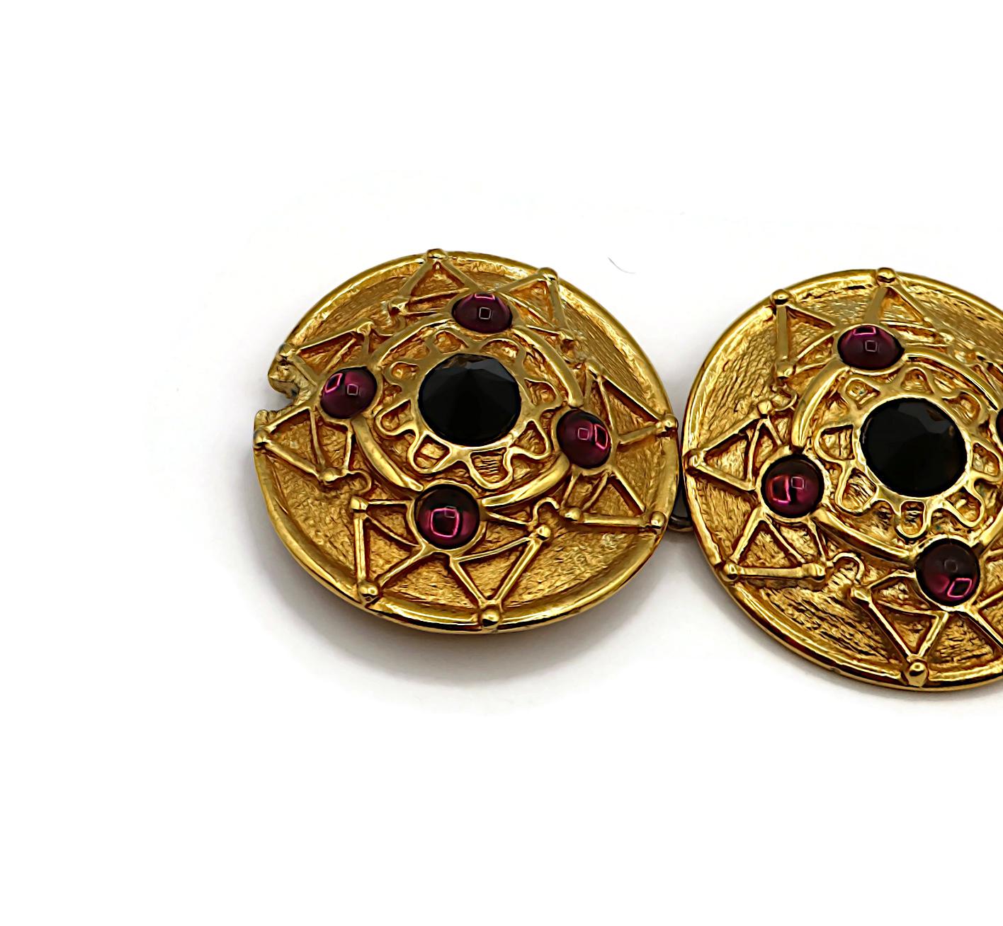 LORIS AZZARO Vintage Gold Tone Jewelled Shield Link Bracelet For Sale 3