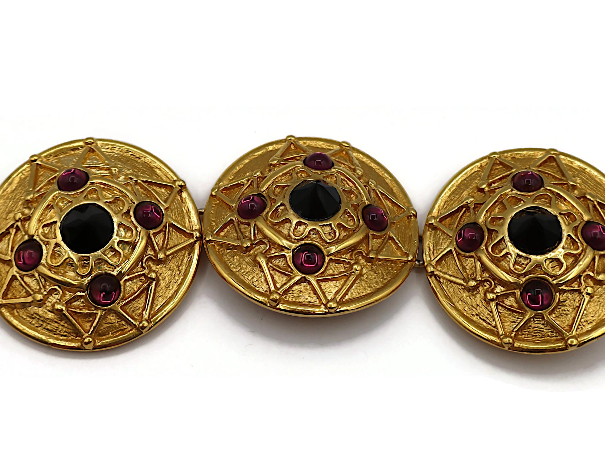 LORIS AZZARO Vintage Gold Tone Jewelled Shield Link Bracelet For Sale 4