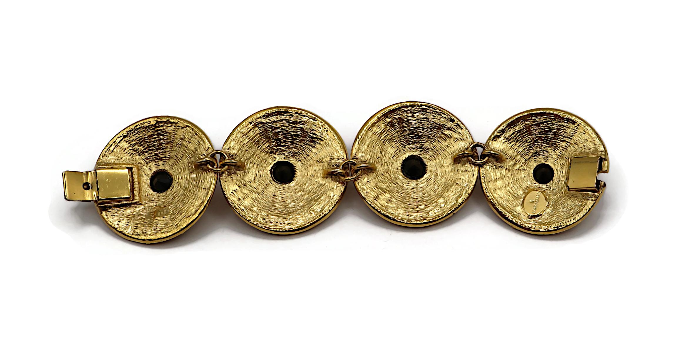 LORIS AZZARO Vintage Gold Tone Jewelled Shield Link Bracelet For Sale 6