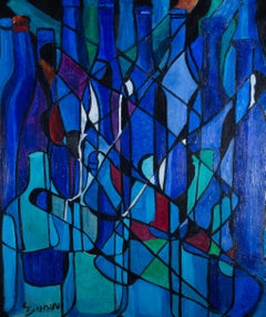 Lorna Dunn (1920-2016) - 20th Century Oil, Blue Bottles