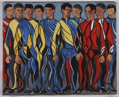 Lorna Dunn (1920-2016) - Óleo contemporáneo, El equipo de fútbol