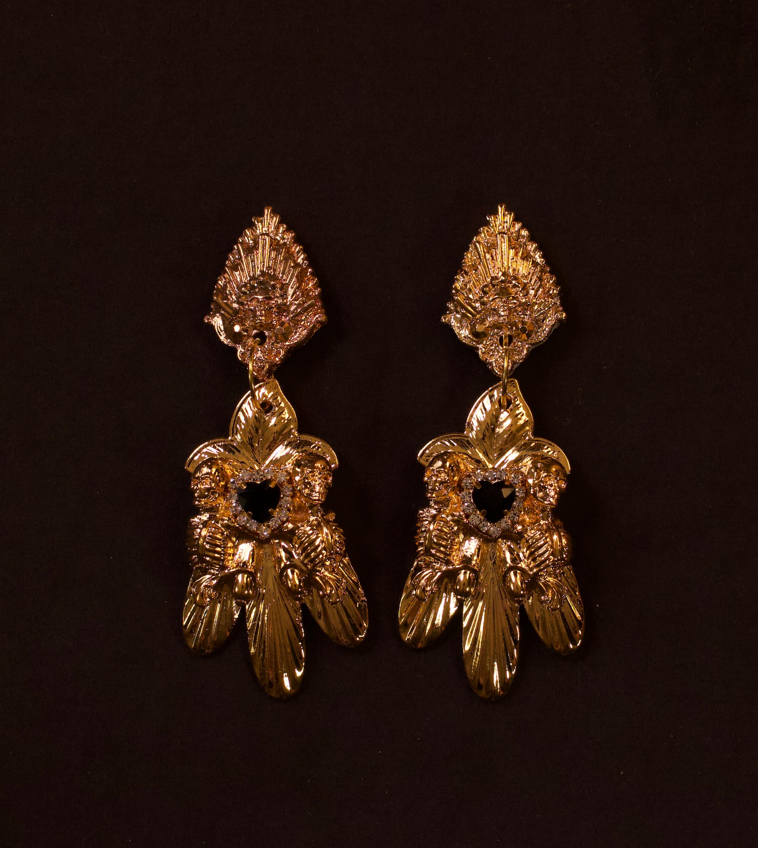 Lorna Earrings, Hand Sculpted Gothic Floral Tribute in 24k Gold, unique Luxury For Sale 1