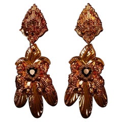 Lorna Earrings, Hand Sculpted Gothic Floral Tribute in 24k Gold, unique Luxury