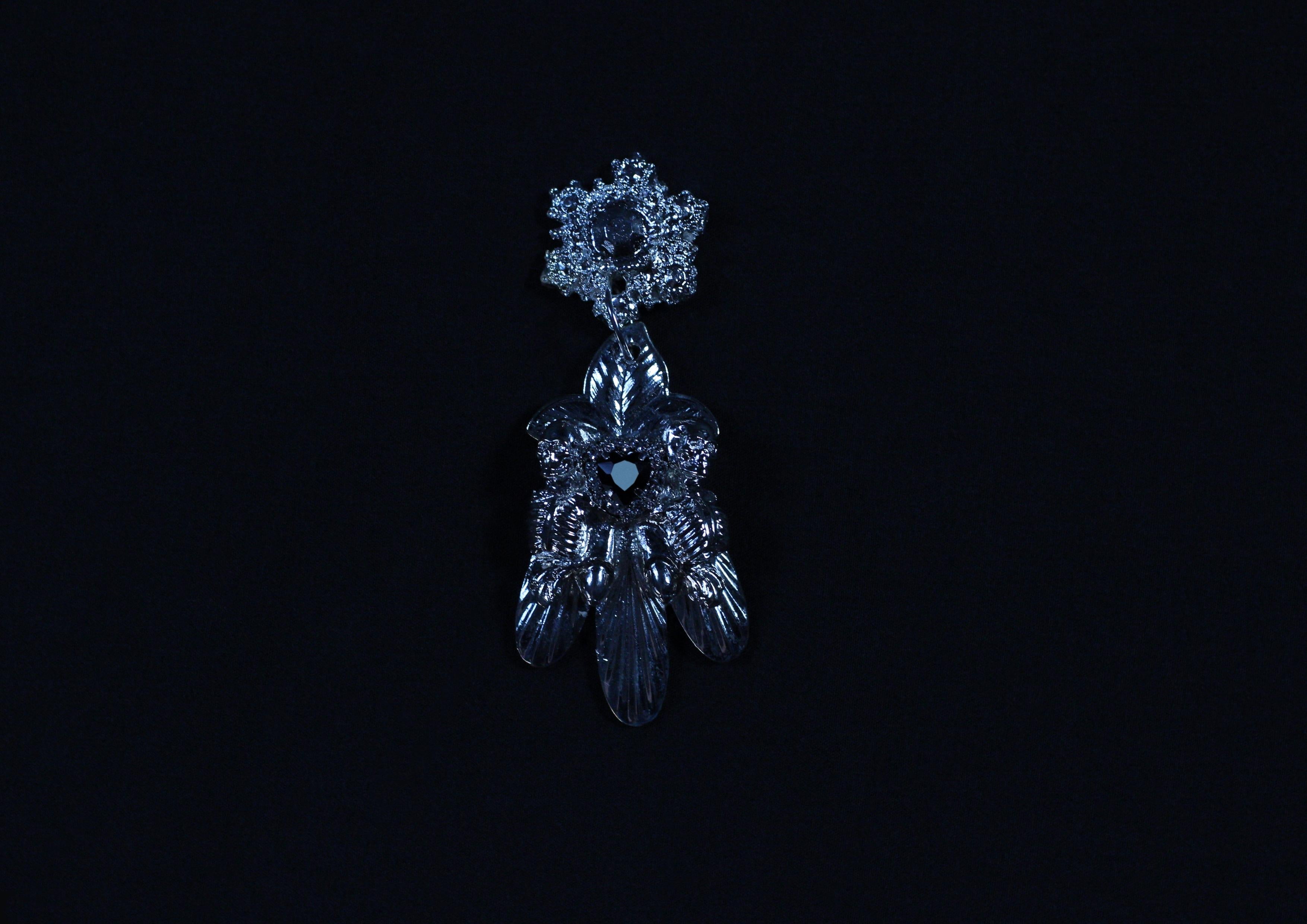 Women's or Men's Lorna Earrings, Sculpted Gothic Floral Tribute in Sterling Silver, Unique Luxury For Sale