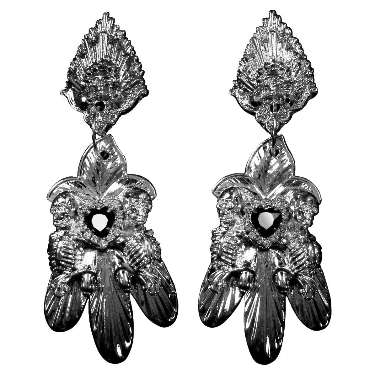 Lorna Earrings, Sculpted Gothic Floral Tribute in Sterling Silver, Unique Luxury For Sale