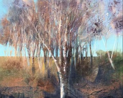 Birch Copse - contemporary tree landscape birches acrylic painting