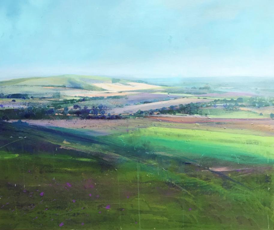 Lorna Holdcroft-Kirin Abstract Painting - Firle Beacon, the Weald of Sussex - abstract landscape acrylic painting