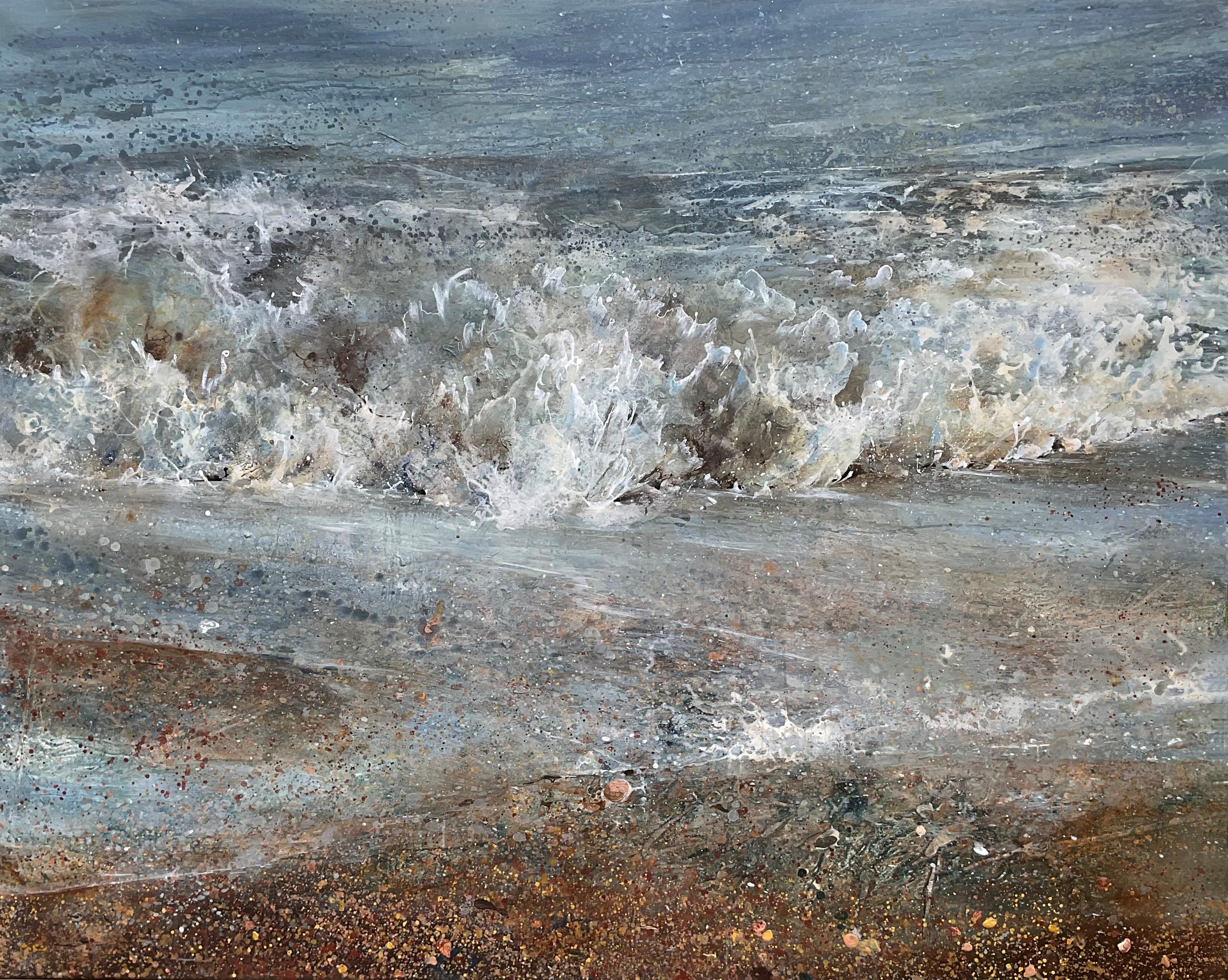 Forewash - contemporary seascape waves water ocean sea coast acrylic painting  - Painting by Lorna Holdcroft-Kirin