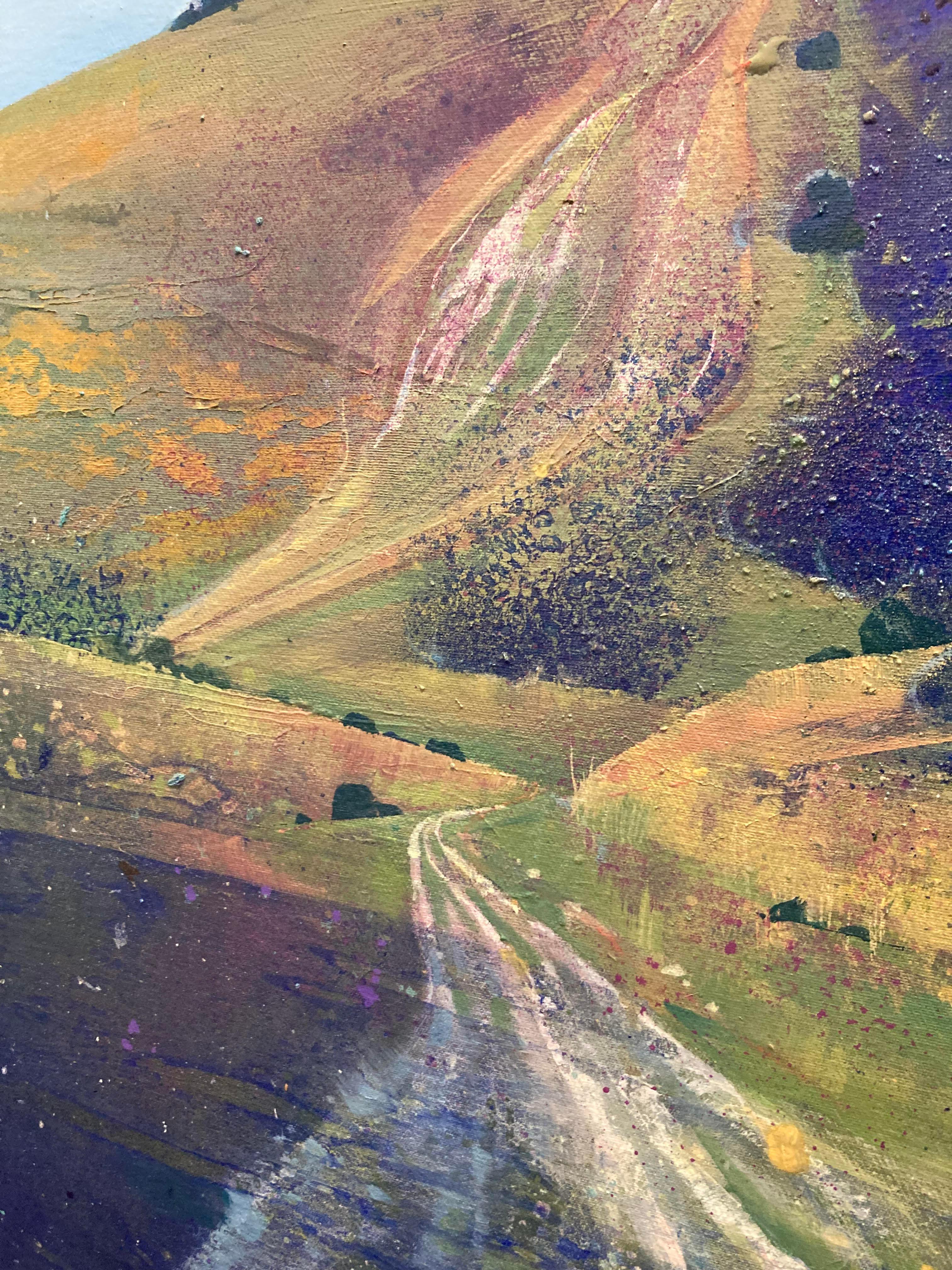 Ivinghoe Beacon II - contemporary landscape hills mountains acrylic painting - Gray Landscape Painting by Lorna Holdcroft-Kirin