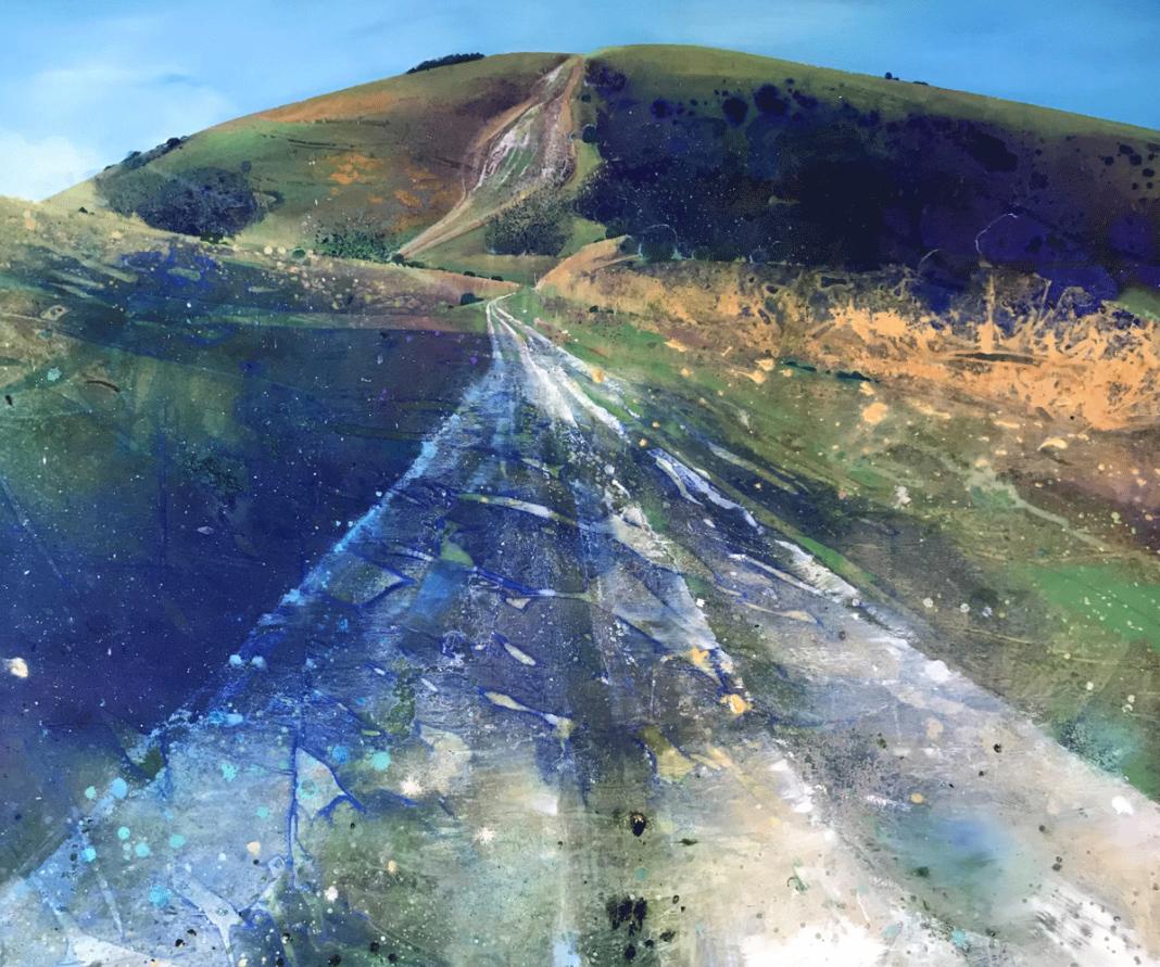 Lorna Holdcroft-Kirin Landscape Painting - Ivinghoe Beacon II - contemporary landscape hills mountains acrylic painting